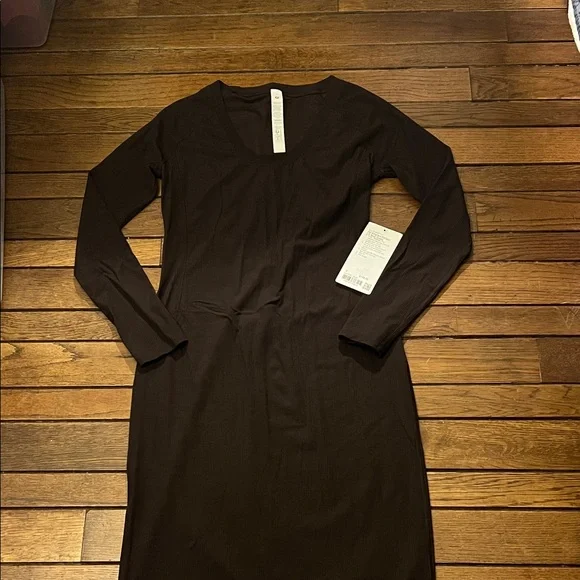 Lululemon All Aligned Ribbed Long Sleeve Midi Dress Sequoia Brown Size 8 NWT - Picture 7 of 7